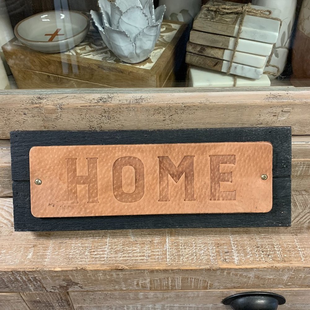 "Home" Embossed Leather & Metal Wall Decor NEW